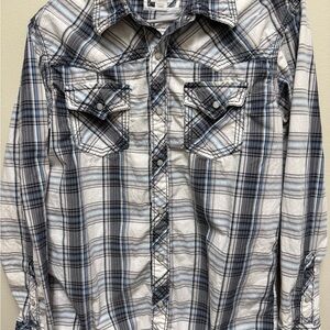 BKE White and Blue Plaid Casual Shirt
